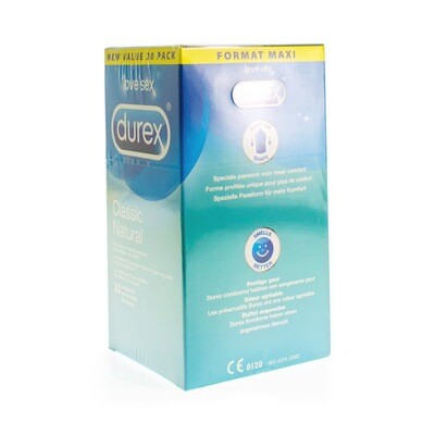 DUREX CLASSIC NATURAL CONDOMS 20 DUREX CLASSIC NATURAL CONDOMS 20