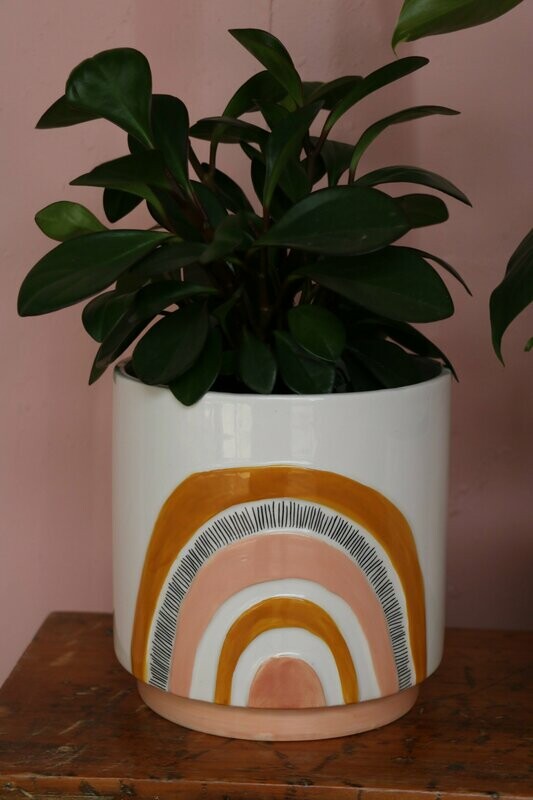 Rainbow planter 17cm (medium). Pink and mustard