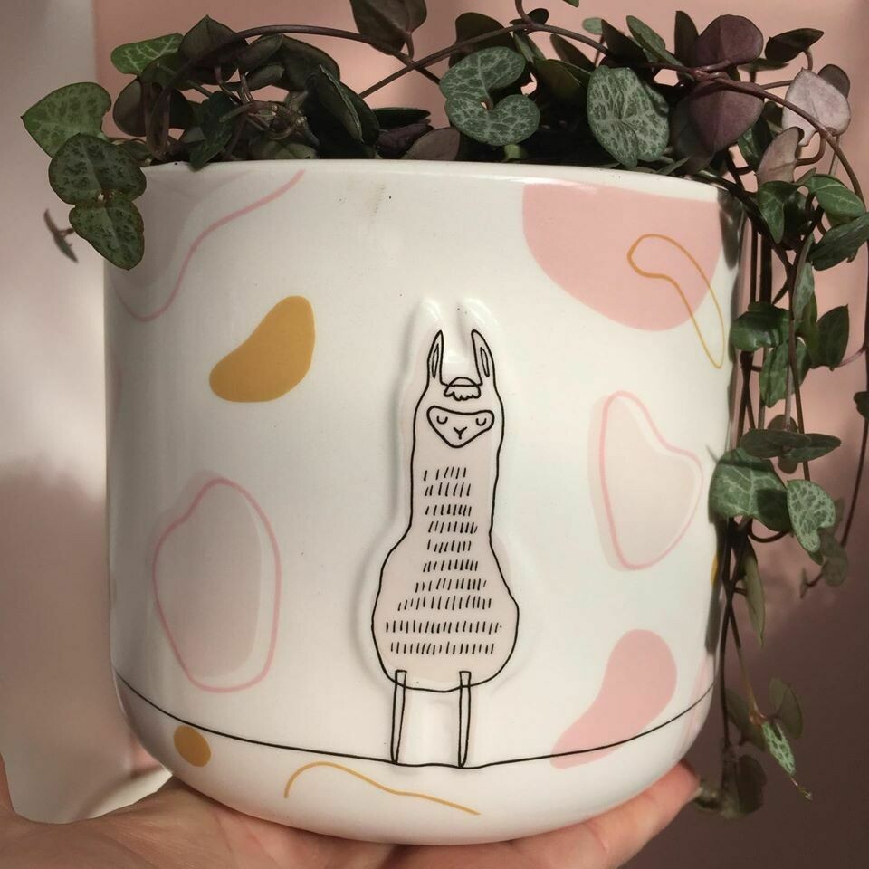 Llama heart planter, pink 11cm
