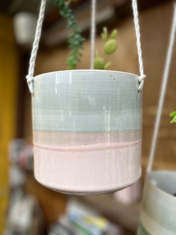 Hanging planter- glazed pink shades
