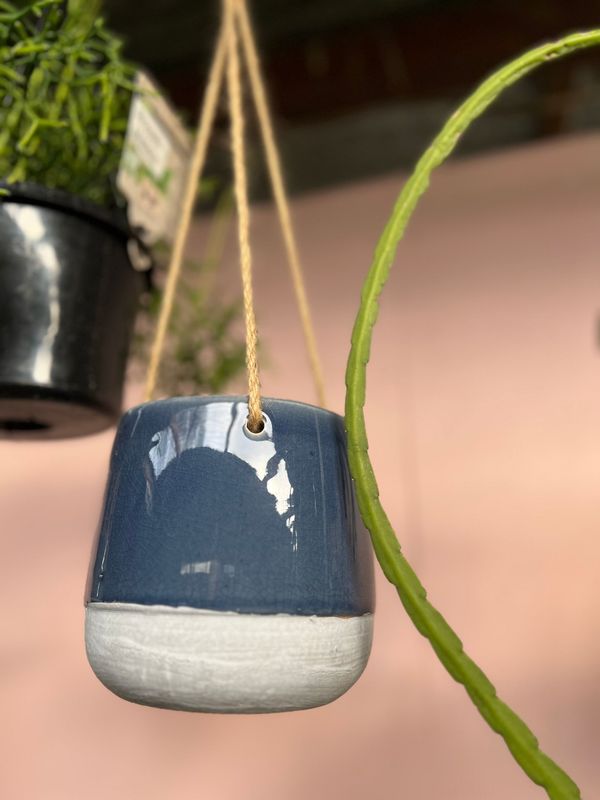 Hanging planter glazed two tone (small) Dark blue