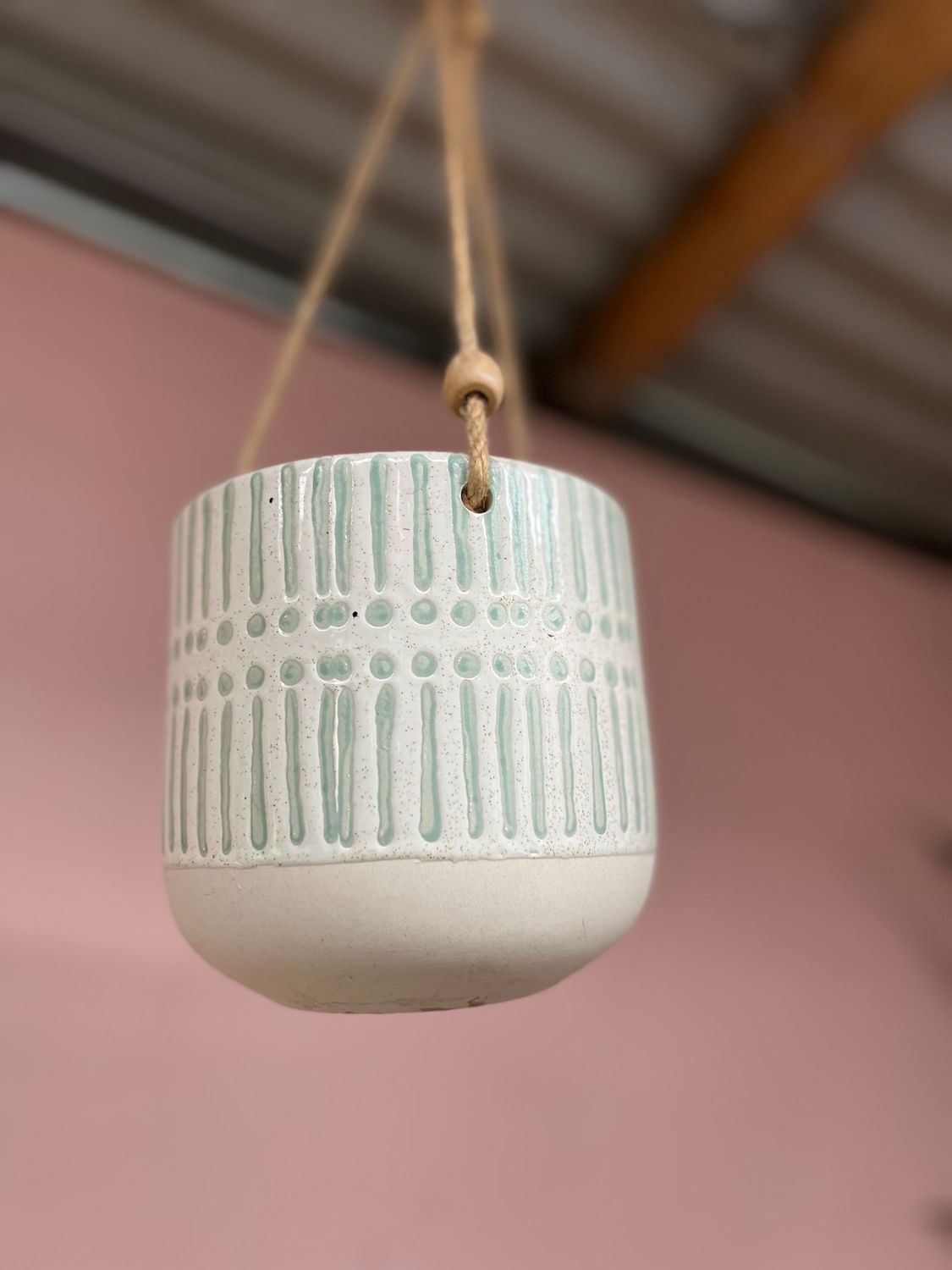 Hanging planter embossed, textured, green shades