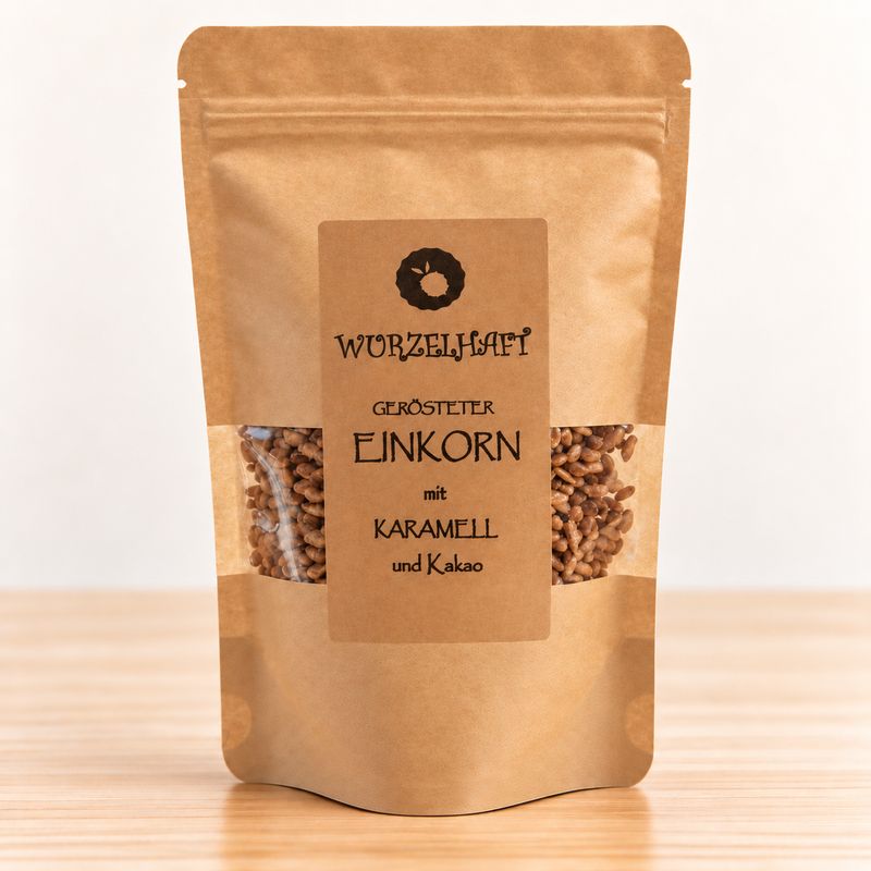 Geröstetes Einkorn mit Karamell und Kakao, 120 g