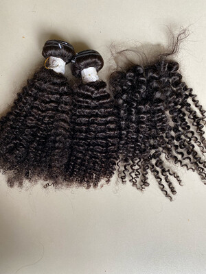 Kinky Curls(200g) With 4 By 4 Closure-12”