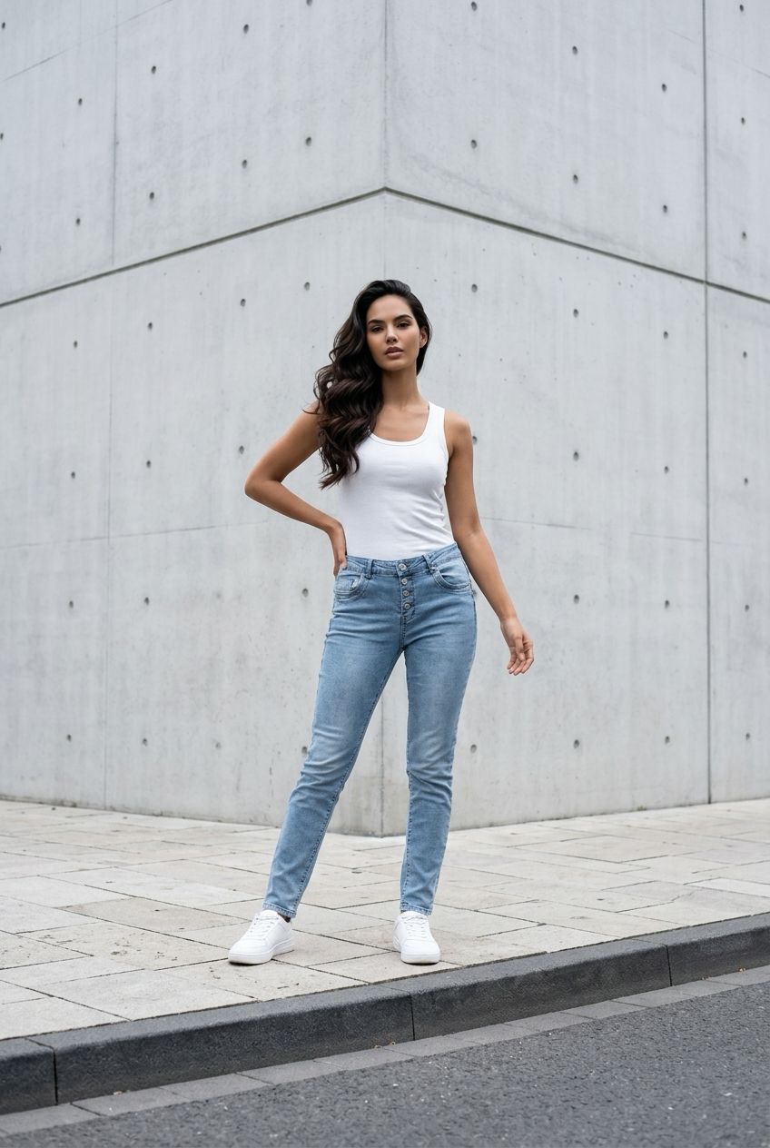 Jeans mit Schmuckknöpfen