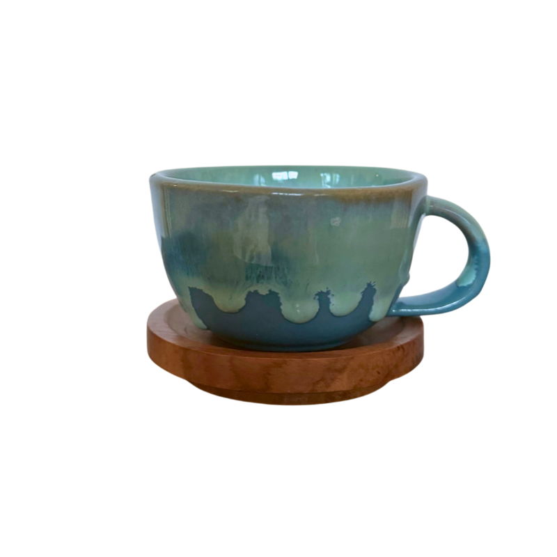 Turquoise Drip Set (includes wood coaster)