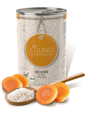 Juno - BIO-HUHN mit Bio Reis & Bio Karotte 400g Juno - BIO-HUHN mit Bio Reis & Bio Karotte 400g