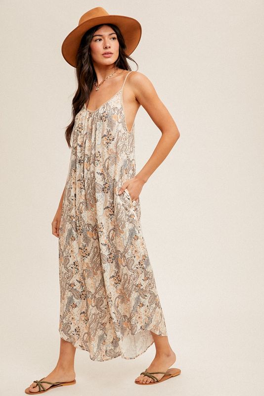 Tangerine and Blue Paisley Jumpsuit
