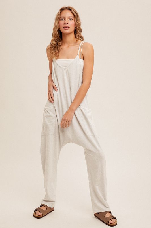 Light Heather Grey Oversized V-Neck Cami Jumpsuit