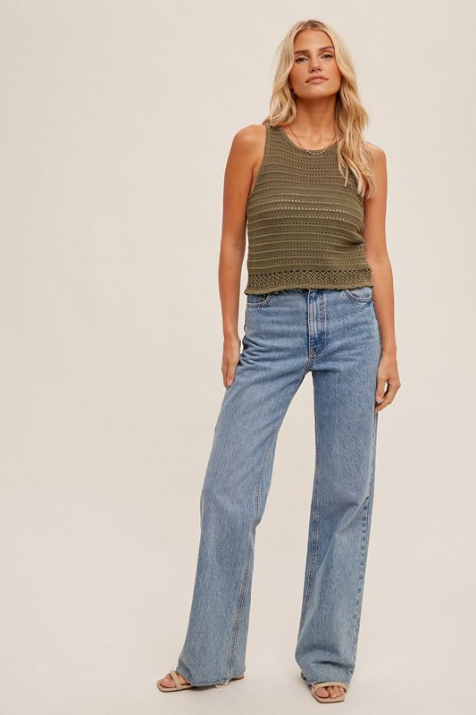 Olive Crochet Sweater Tank