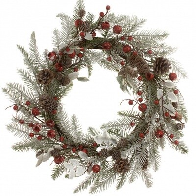 Frosted Holly Berry Wreath 12" - 1848 - HEM