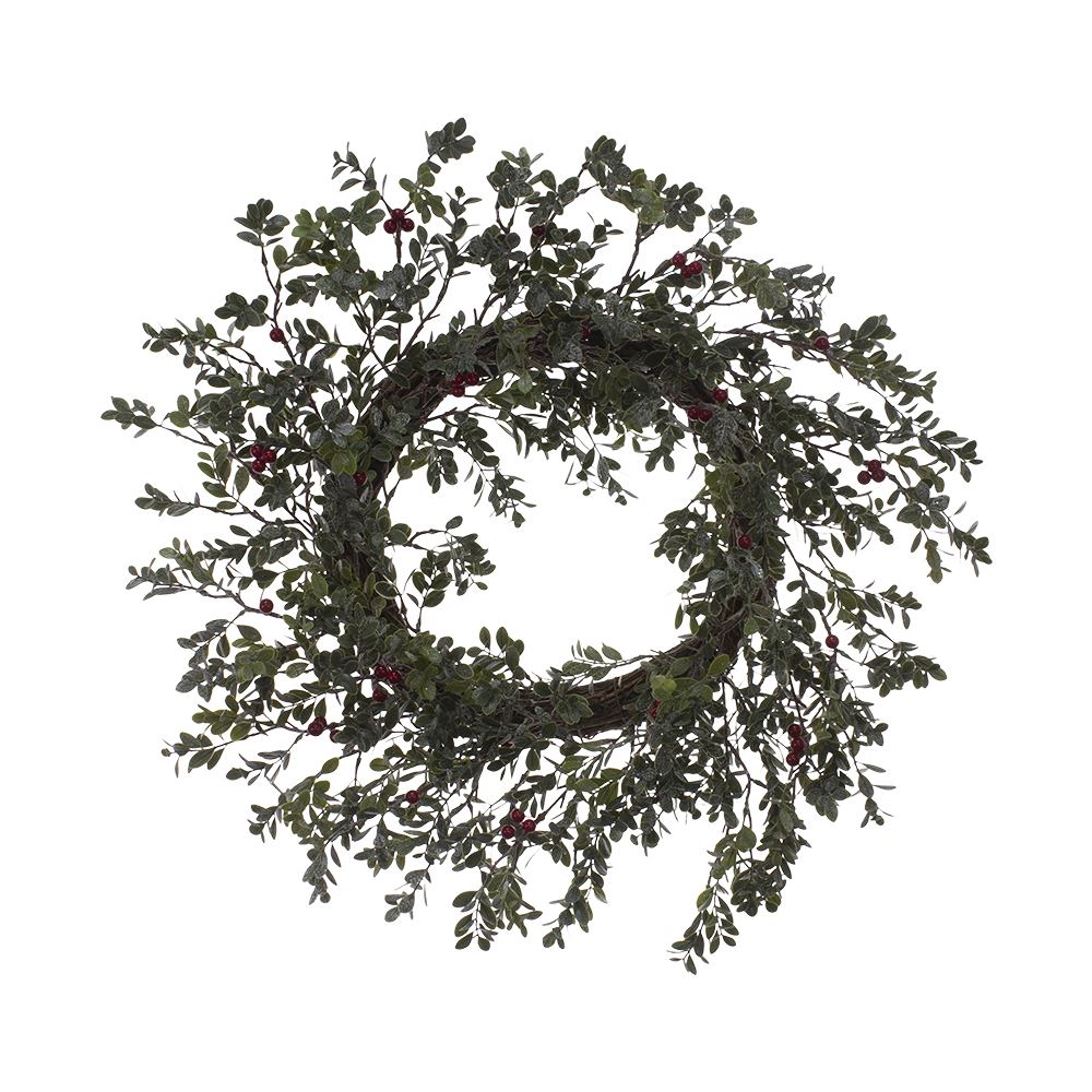 Green Leaf with Red Berry Wreath -1852 - HEM