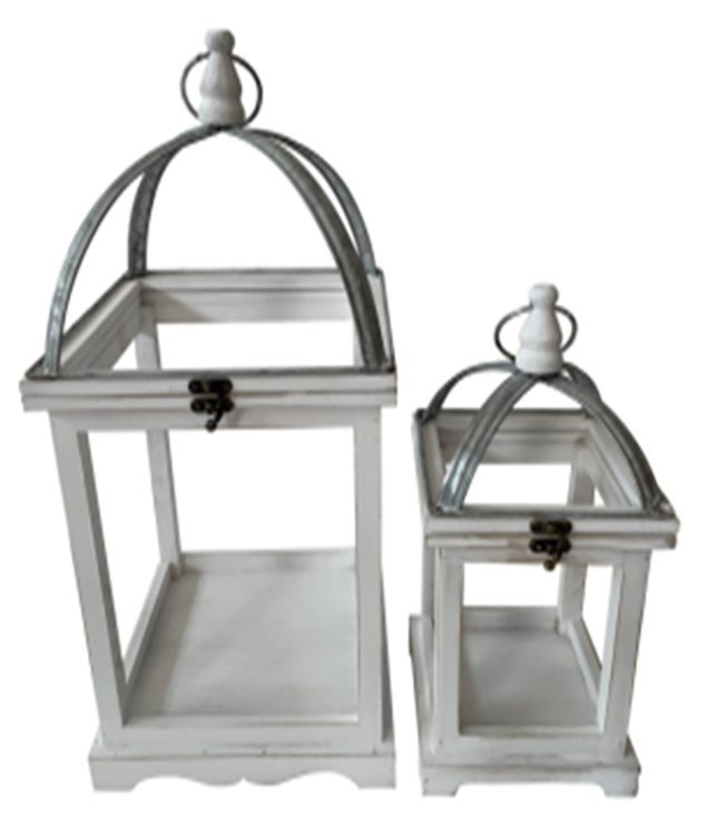 Set of 2 White Washed Open Lanterns - 1882 - HEM