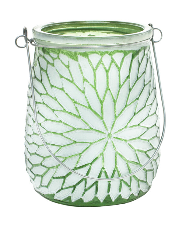 Green Flower Embossed Glass Jar - 1904 - HEM