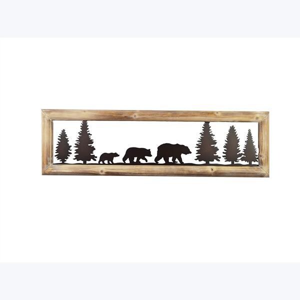 Wood Framed Cut Metal Bear Family Wall Art - 1671 - HEM