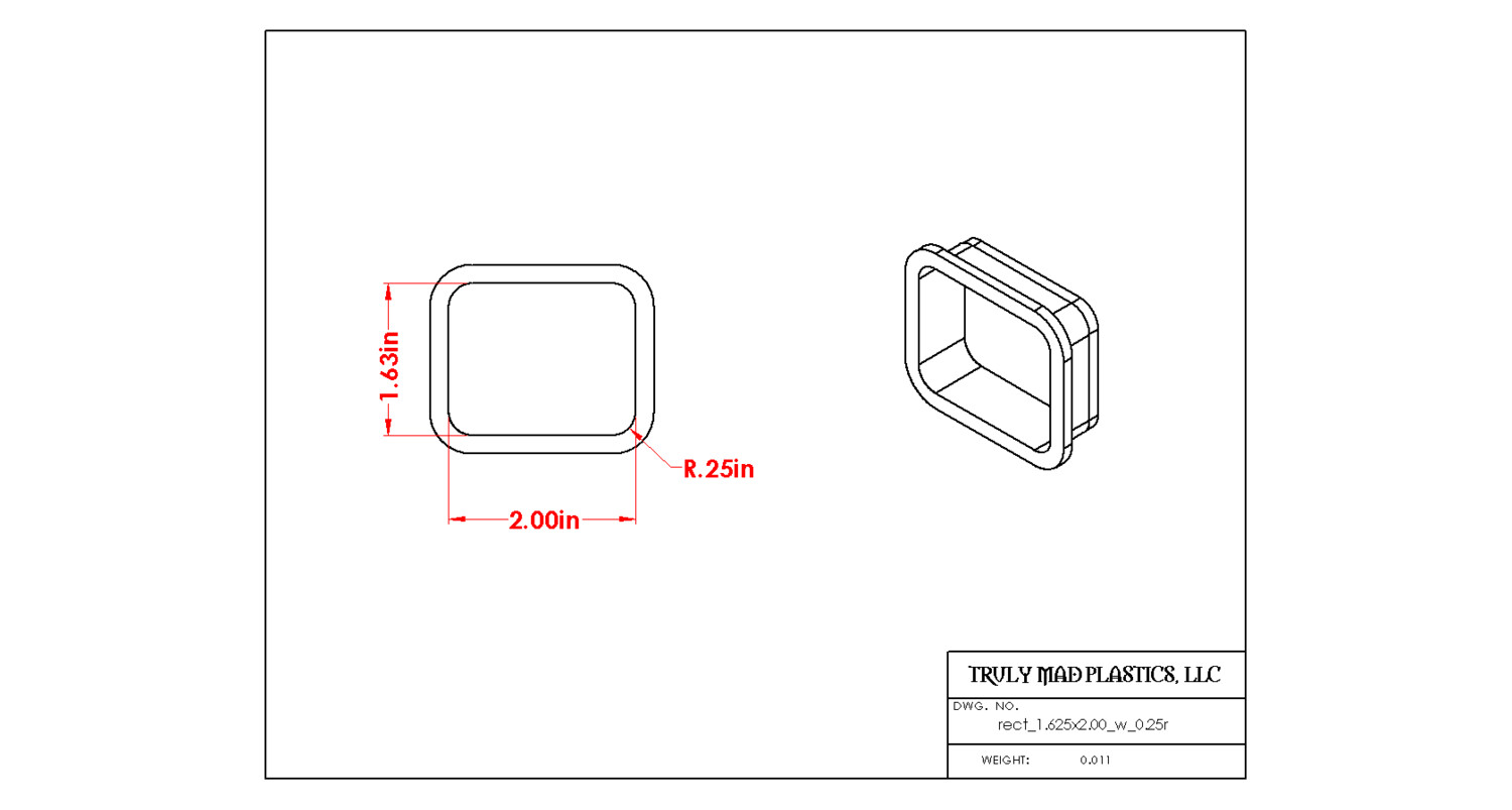 Rectangle 1.625" x 2.00" w .025R