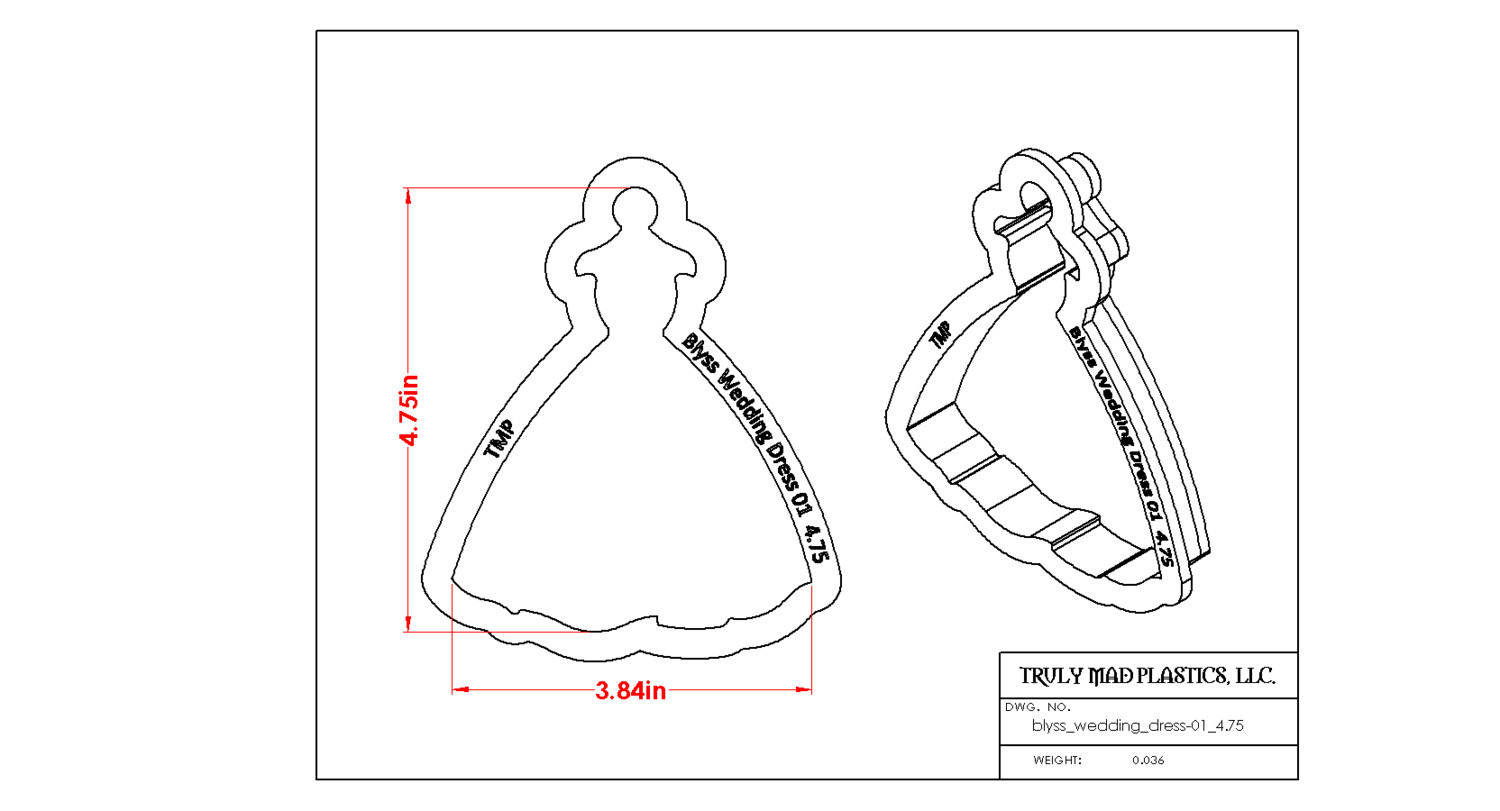 Blyss Wedding Dress 01, Size: 4.75&quot;