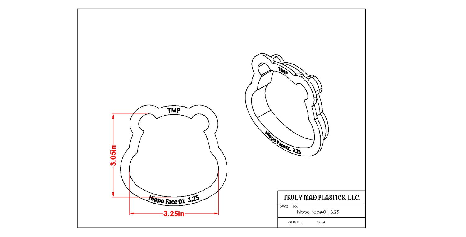 Hippo Face 01, Size: 3.25&quot;