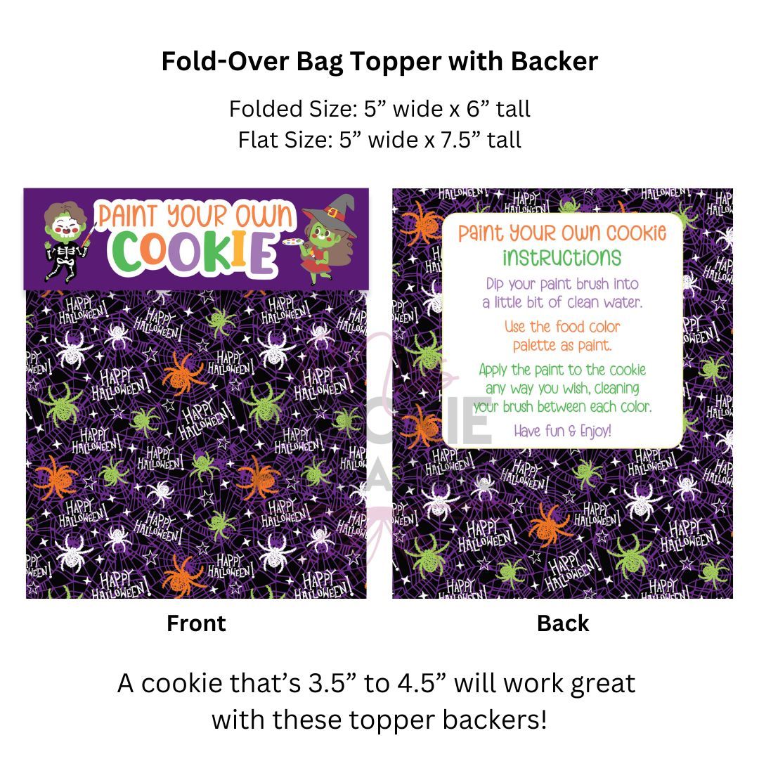 Fold-Over Topper/Backer Spiders Halloween PYO Cookie Instructions, Qty: 10 pack