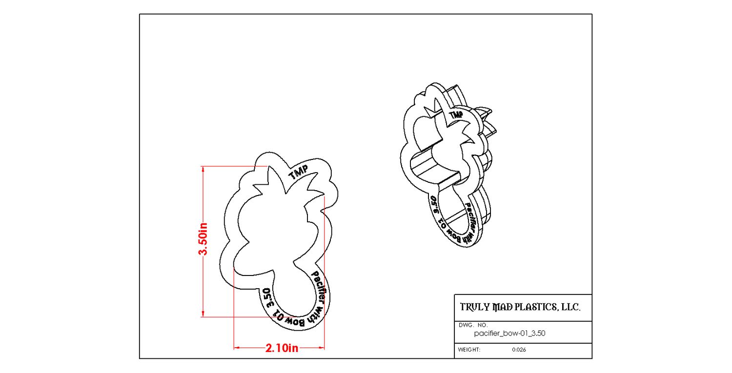 Pacifier w/Bow 01, Size: 3.50&quot;
