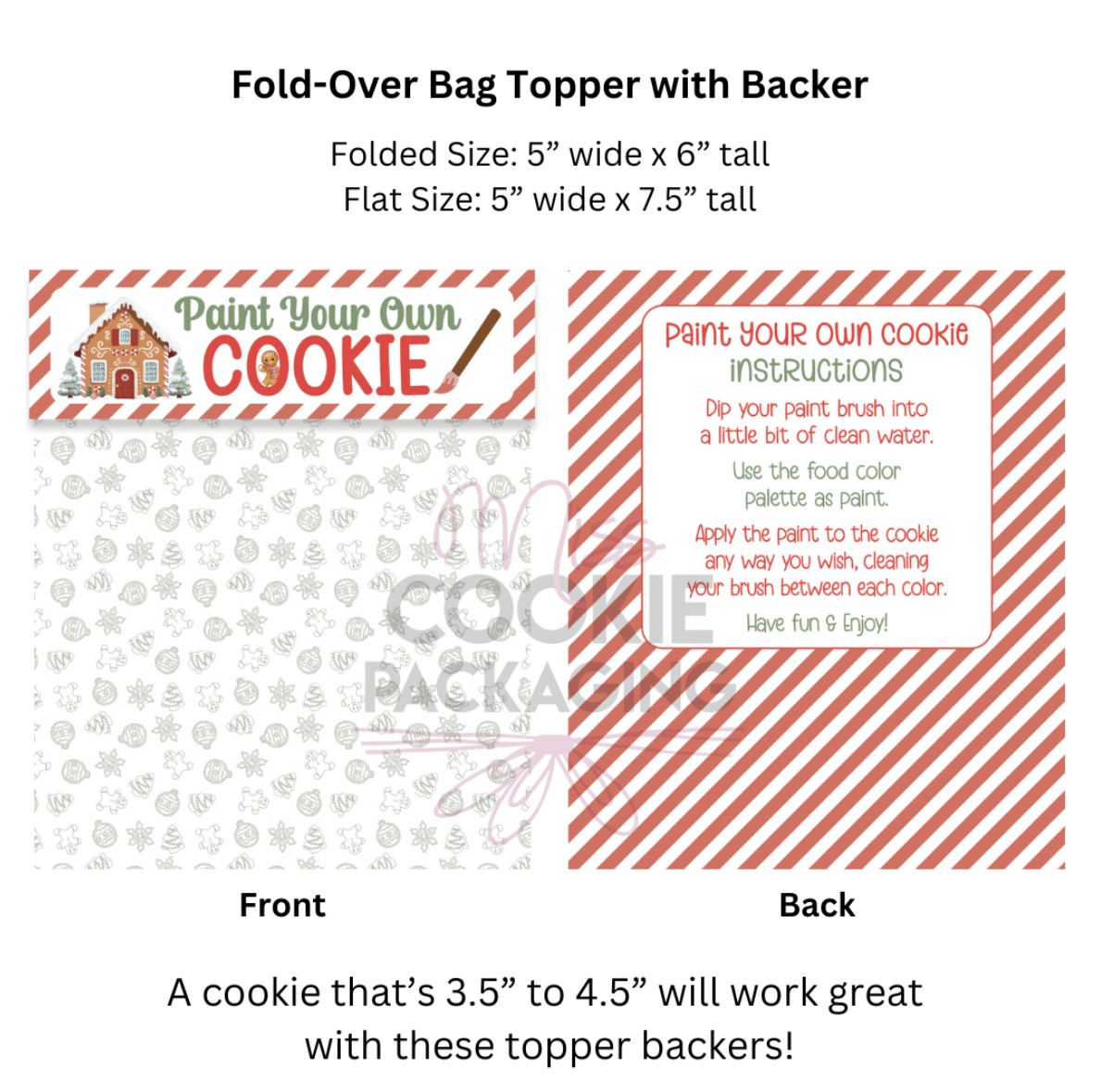 Fold-Over Topper/Backer Ginger Strips Paint Your Own Cookie Instructions, Qty: 10 pack