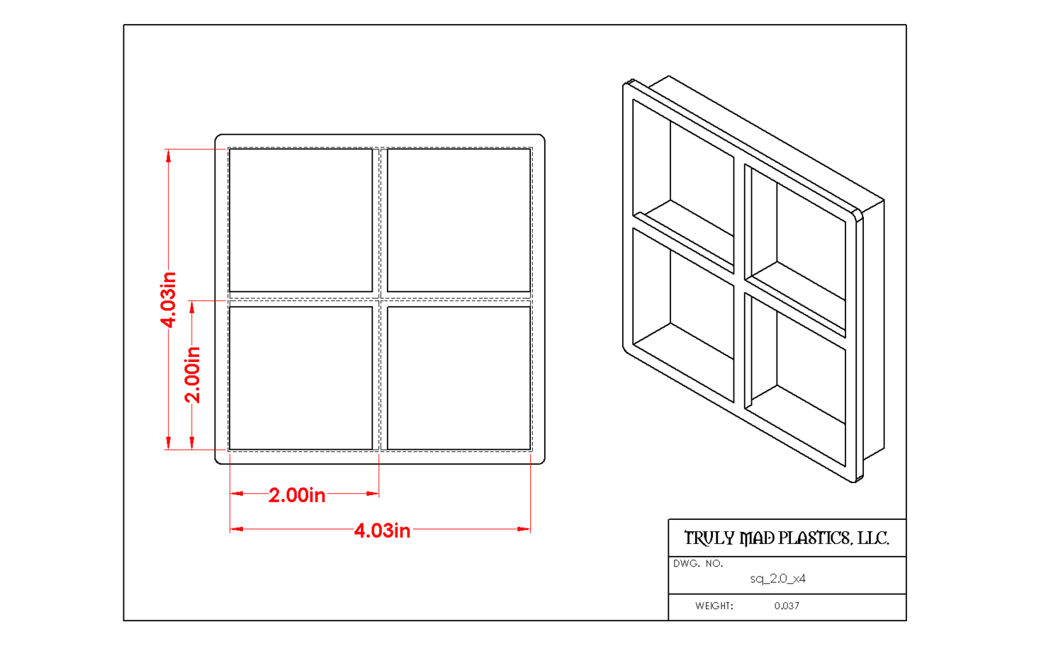 Square 2.0&quot; (Cuts 4)
