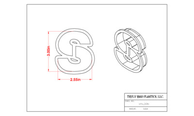 Helvetica &quot;s&quot; lower case 3.0&quot;