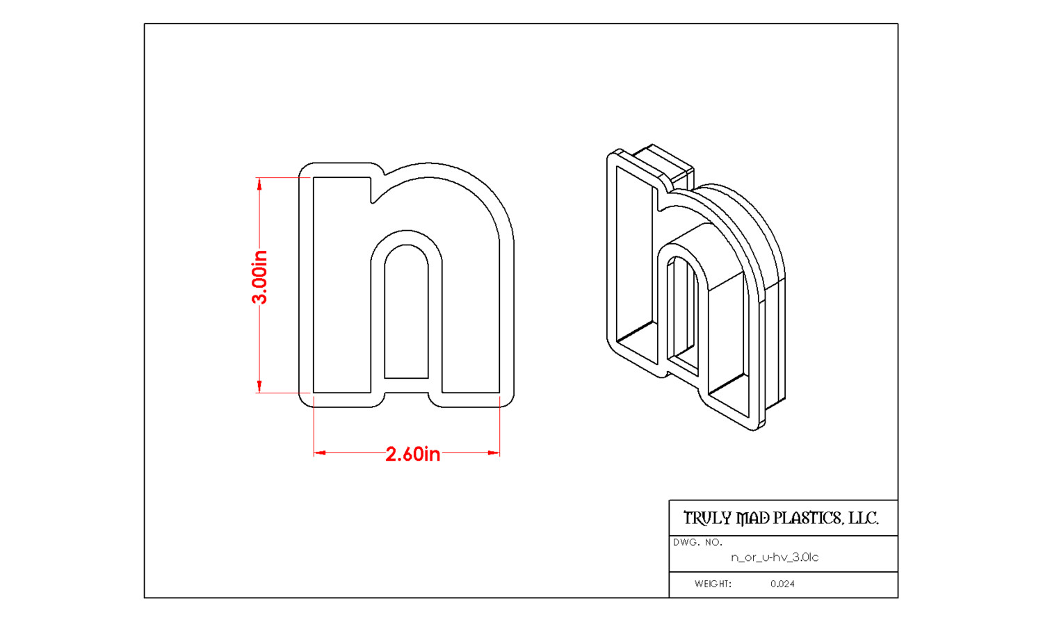 Helvetica &quot;n or u&quot; lower case 3.0&quot;