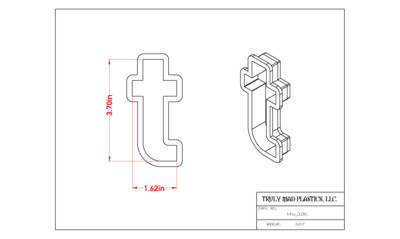 Helvetica &quot;t&quot; lower case 3.0&quot;