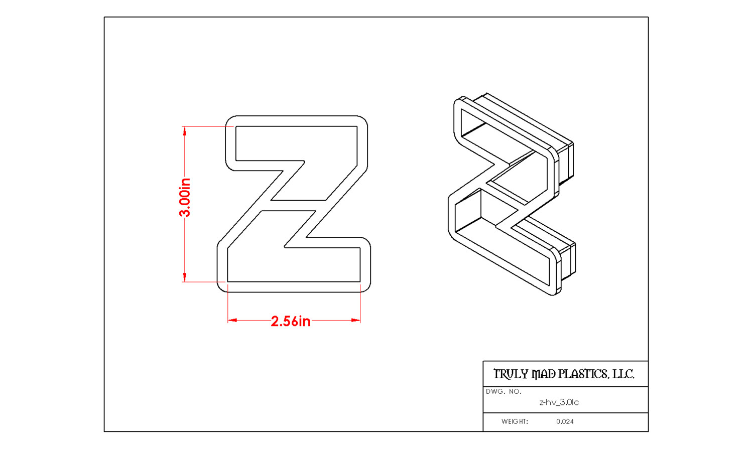 Helvetica "z" lower case 3.0"