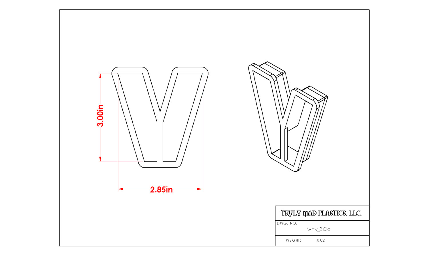 Helvetica &quot;v&quot; lower case 3.0&quot;