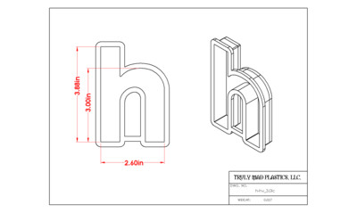 Helvetica &quot;h&quot; lower case 3.0&quot;