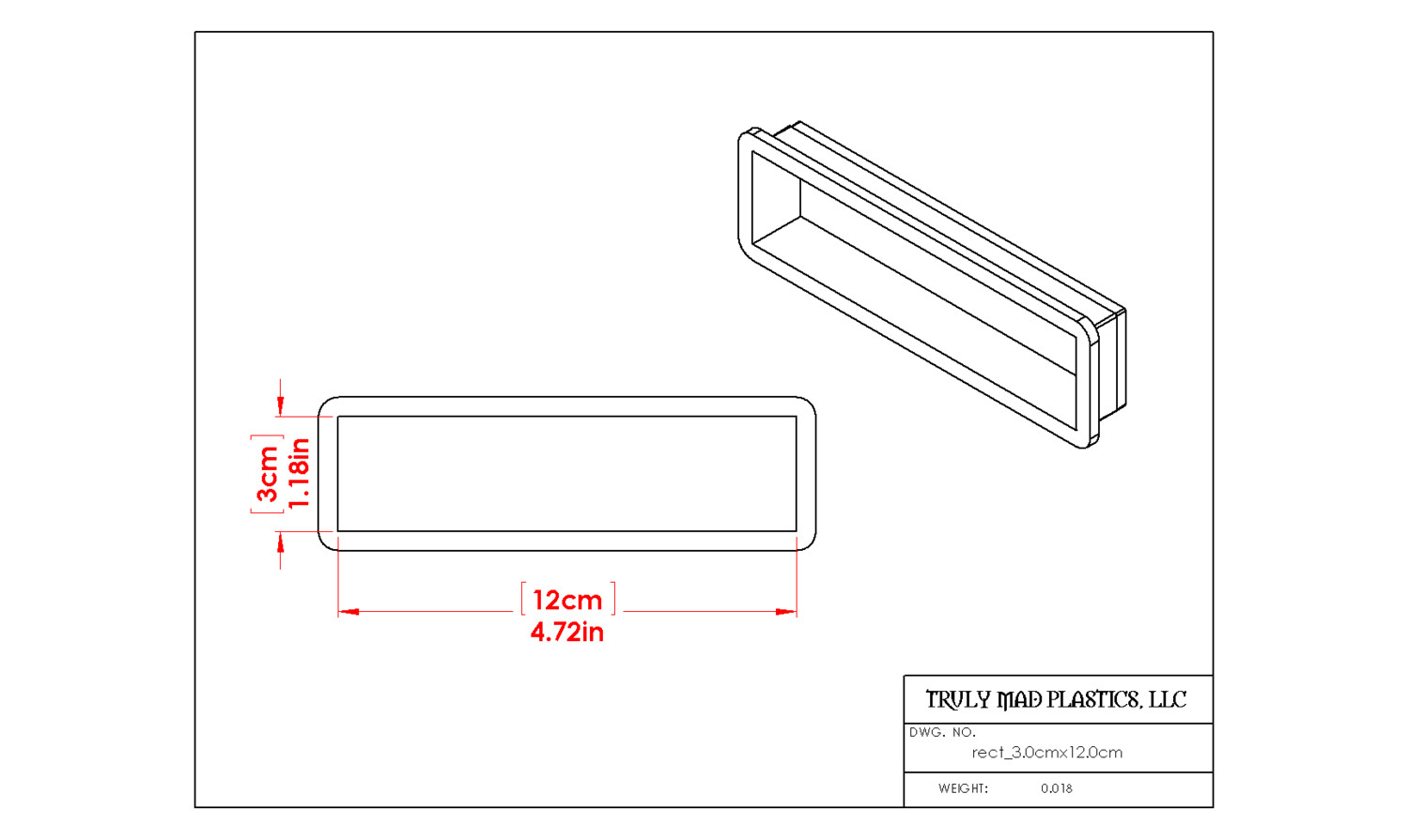 Rectangle 3.0cm x 12.0cm