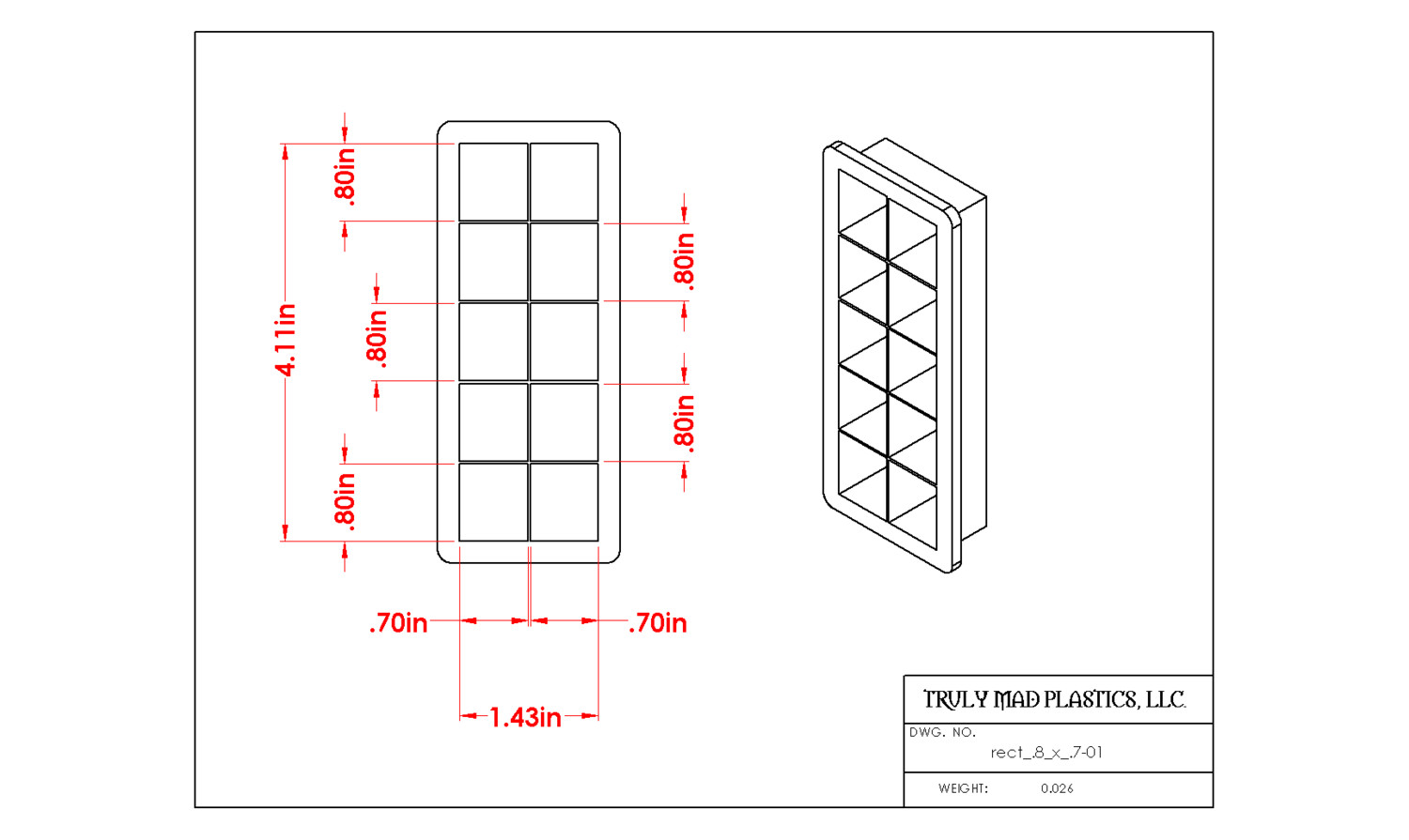 Rectangle 0.80&quot; x 0.70&quot; x 10