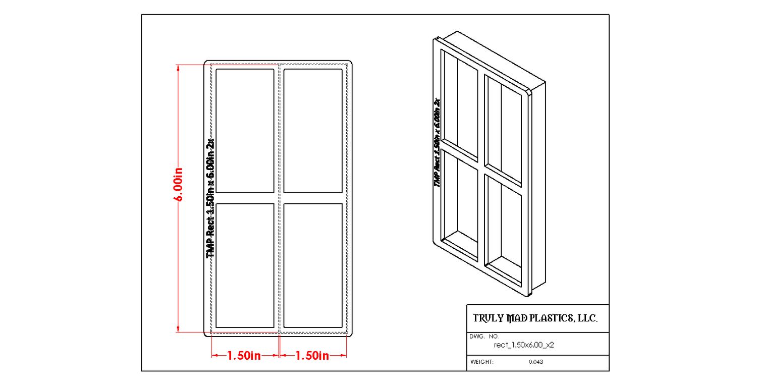Rectangle 1.50" x 6.00" (cuts 2), Size: 1.5" x 6.0"