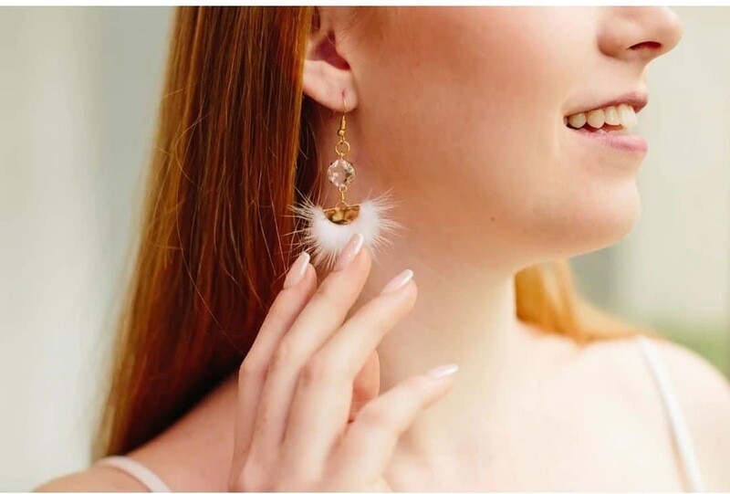 White Fluffy Earrings