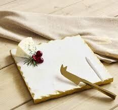 Chipped Gold Marble Cheese Set/ Square 