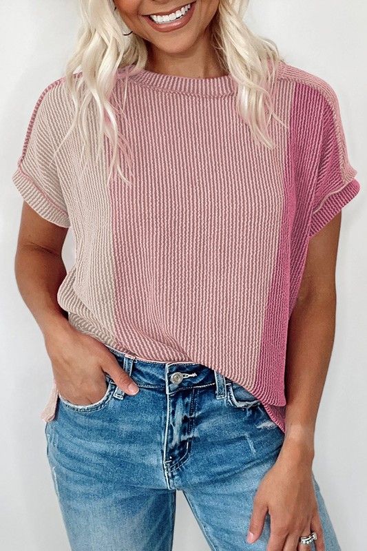 Textured Color Block Top