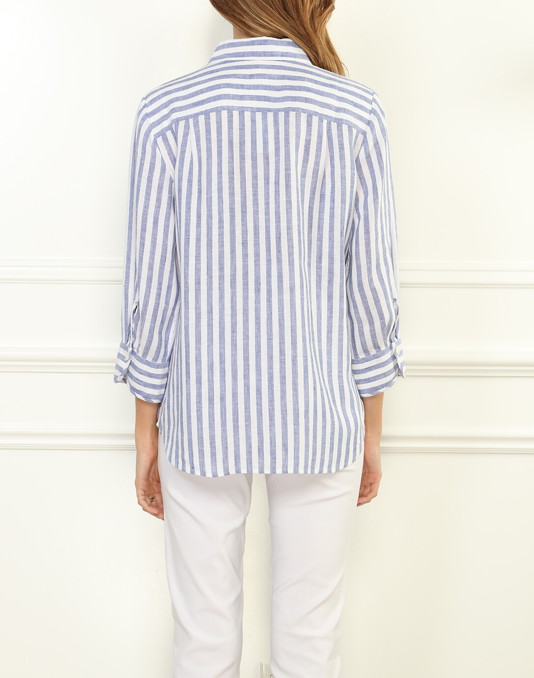 Hinson Wu Iris Luxe Linen Relaxed Fit Shirt - Indigo and White Stripe