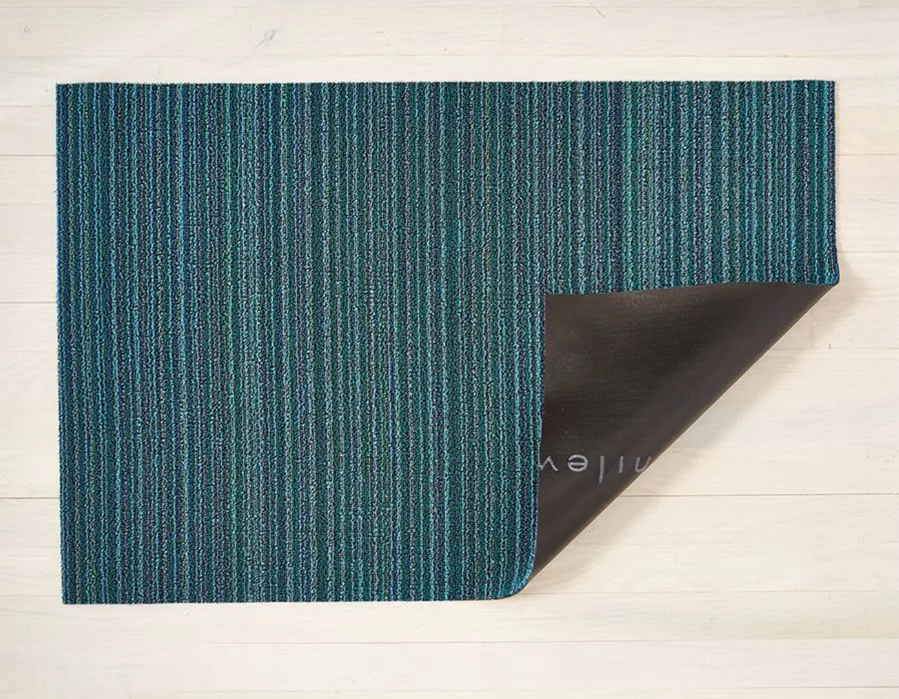 Chilewich Skinny Stripe Shag Doormat 18×28 Turquoise – Store – The