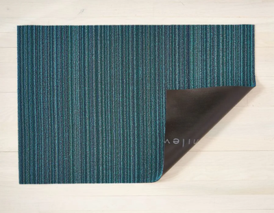 Chilewich Skinny Stripe Shag Doormat 18x28 Turquoise