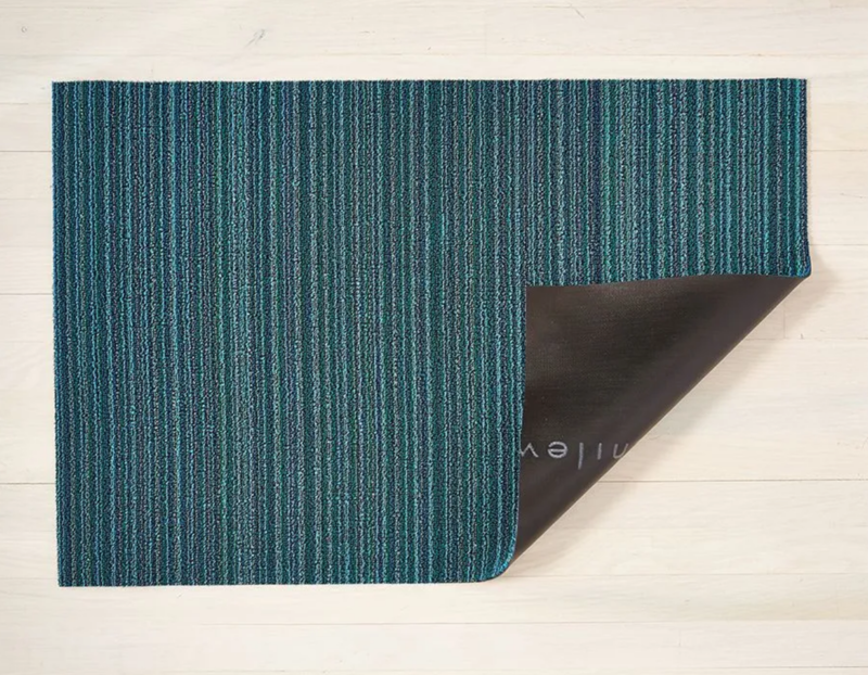 Chilewich Skinny Stripe Shag Doormat 18x28 Turquoise