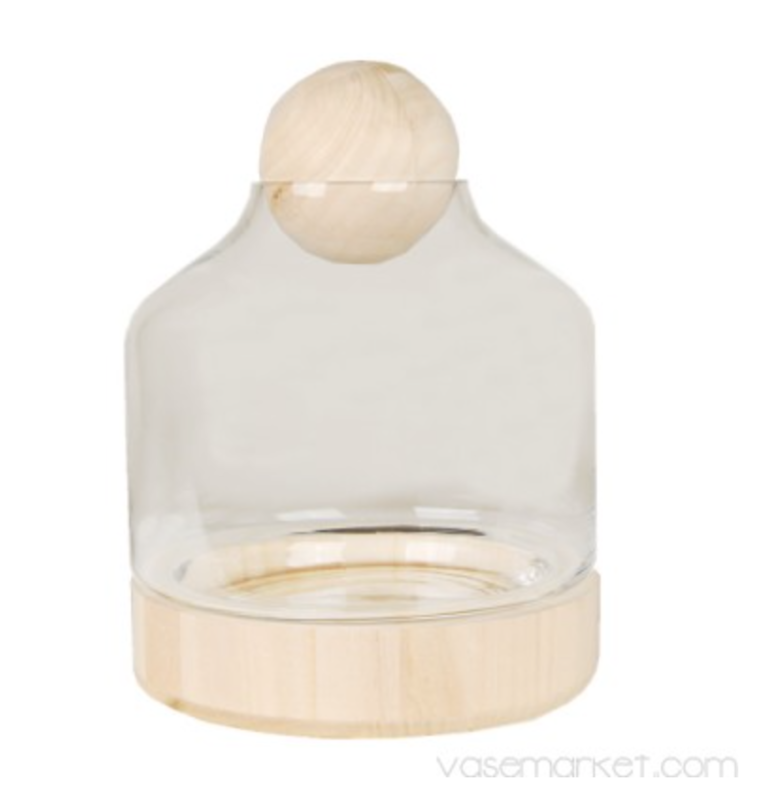 VM Glass Dome with Wood Base & Stopper H-9.5" Body D-7" GCU201