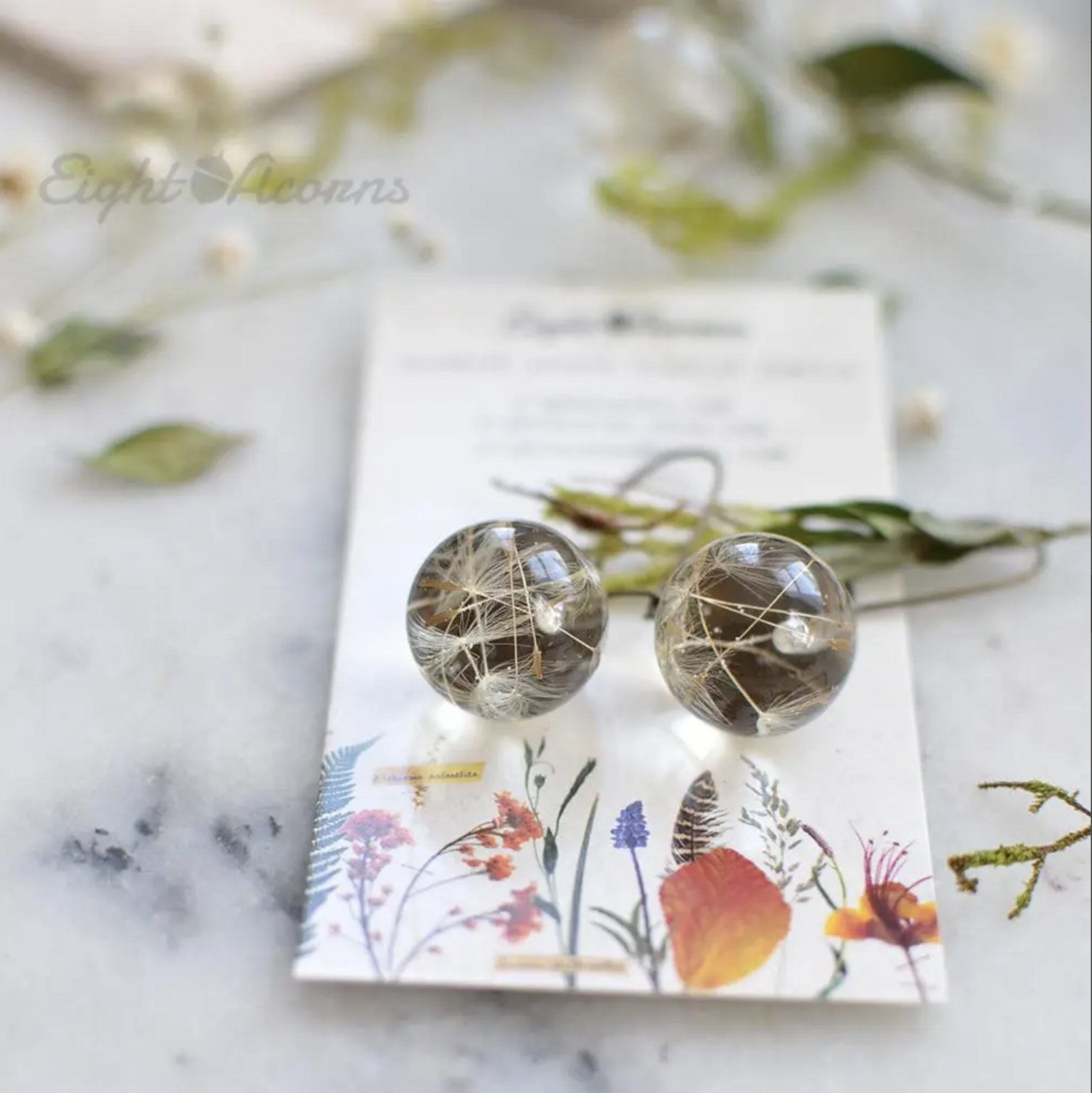 Eight Acorns Dandelion Seed Earrings