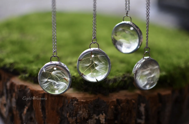 Eight Acorns Dandelion Seed Pendant Necklace