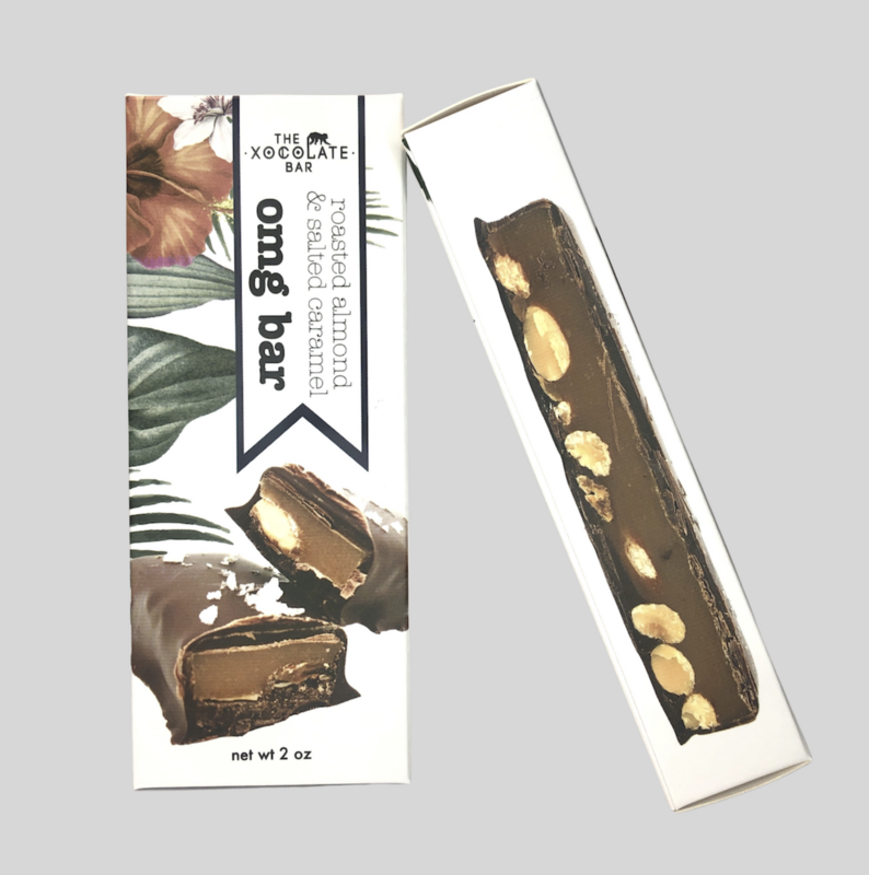 Xocolate OMG Bar - Organic Fair Trade Dark Chocolate, Caramel, Almond