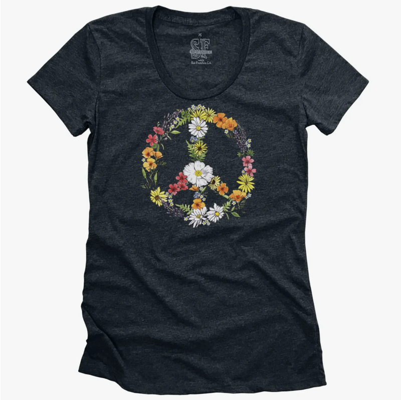 SF Mercantile Women's Floral Peace Tee Charcoal