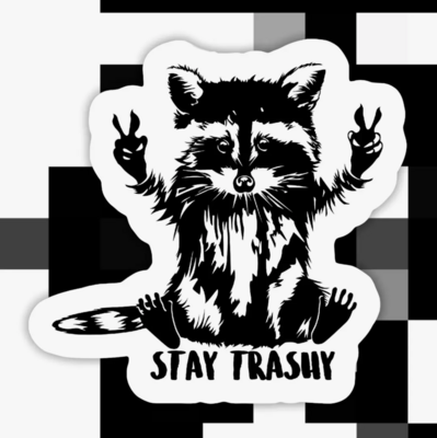 Ace the Pitmatian Raccoon Stay Trashy Sticker