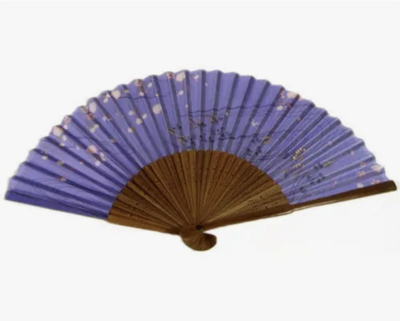 WTT Silk Fan Light Purple w/Pink Flowers and Golden Grains HF-153
