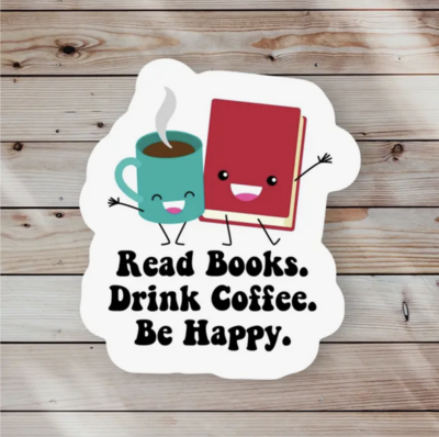 Ace the Pitmatian Read Books Drink Coffee Be Happy Sticker